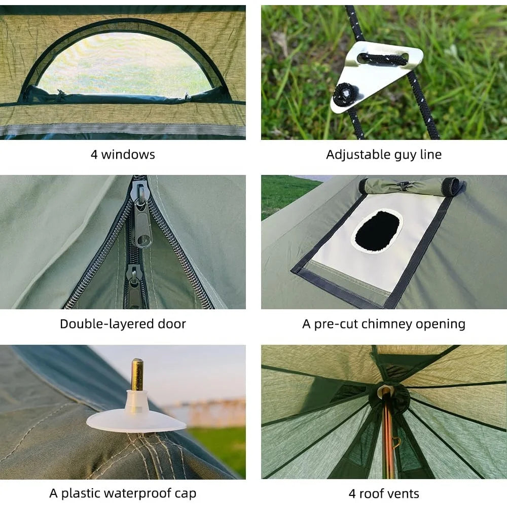 Cotton Canvas Bell Tent with Stove Jack Waterproof Glamping Tent Family Camping All Season Durable Portable Large Tent