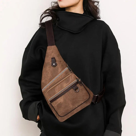 Men's Chest Bags Pack Business Crossbody Fashion Faux Leather Waist Outdoor Casual Sports Travel Anti Theft Single Shoulder Bag