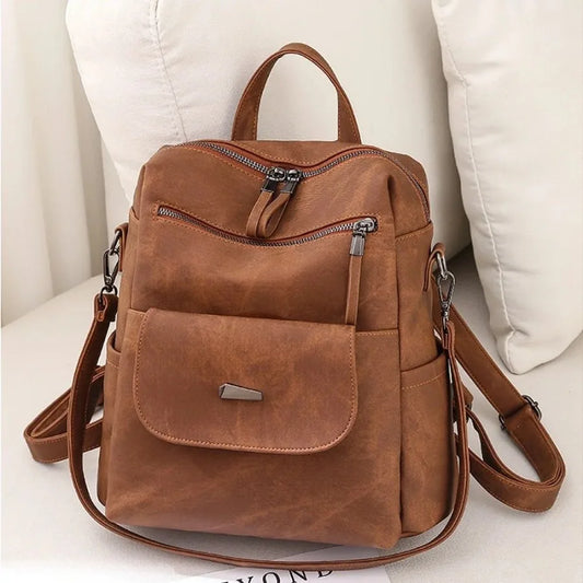 Backpack Purse for Womens Waterproof PU Leather Backpacks Handbags Ladies Casual Shoulder Bags Brown