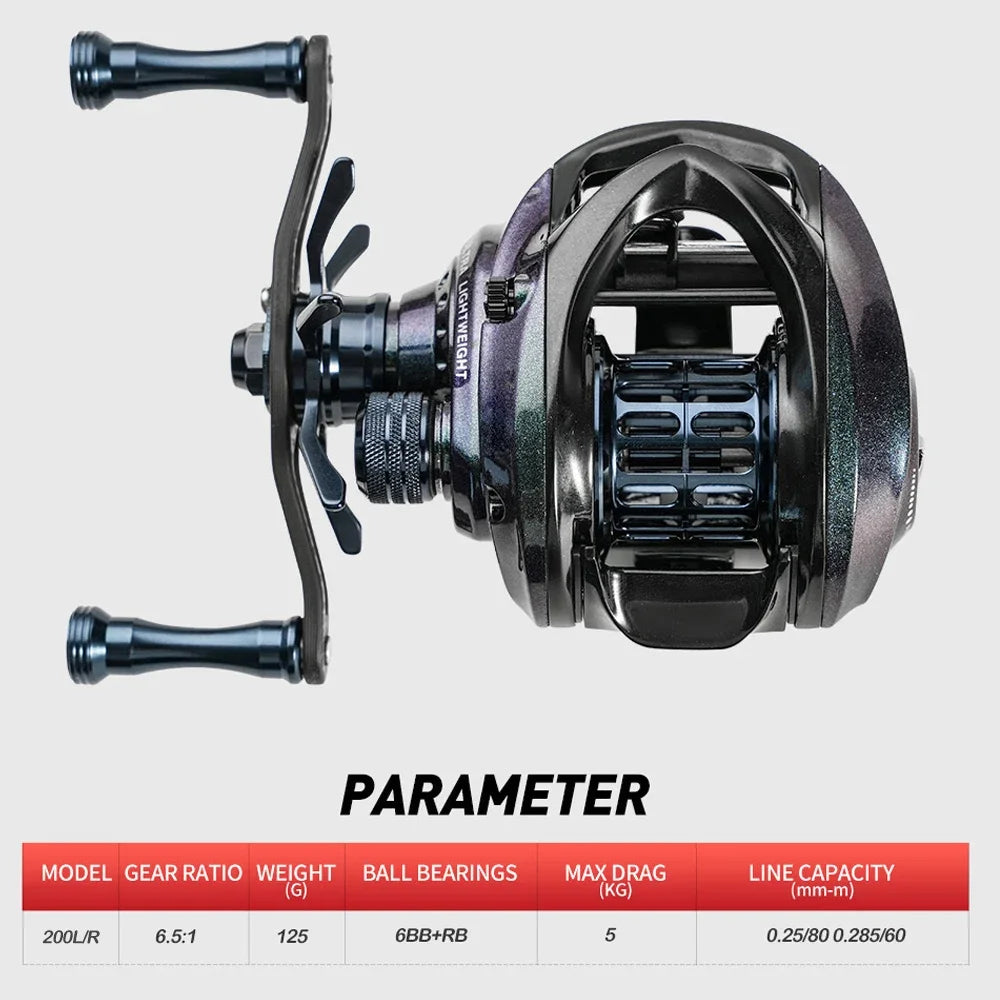 Baitcasting Reel 6.5 1 Fishing reel just 125g with Ceramic Bearings BFS reel Ultra light 5kg Drag Casting Reel