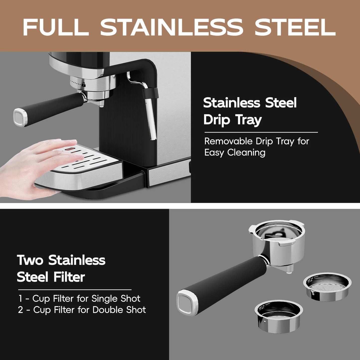 WHALL Touchscreen Espresso Machine 20 Bar,Espresso Coffee Maker with Milk Frother Steam Wand, Stainless Steel Coffee Machine wit