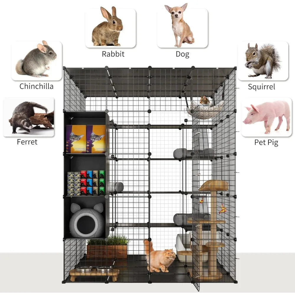 Cat Cage Indoor Large with Storage Cube DIY Outdoor Enclosures Metal Playpen with Hammock Platforms 5 Tiers Kitten Kennel