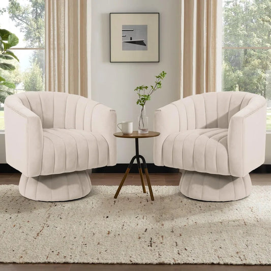 Set of 2 Swivel Accent Chair with Armrest, 360 Degree Swivel Barrel Chair Overstuffed Tufted Velvet, Ideal for Living Room