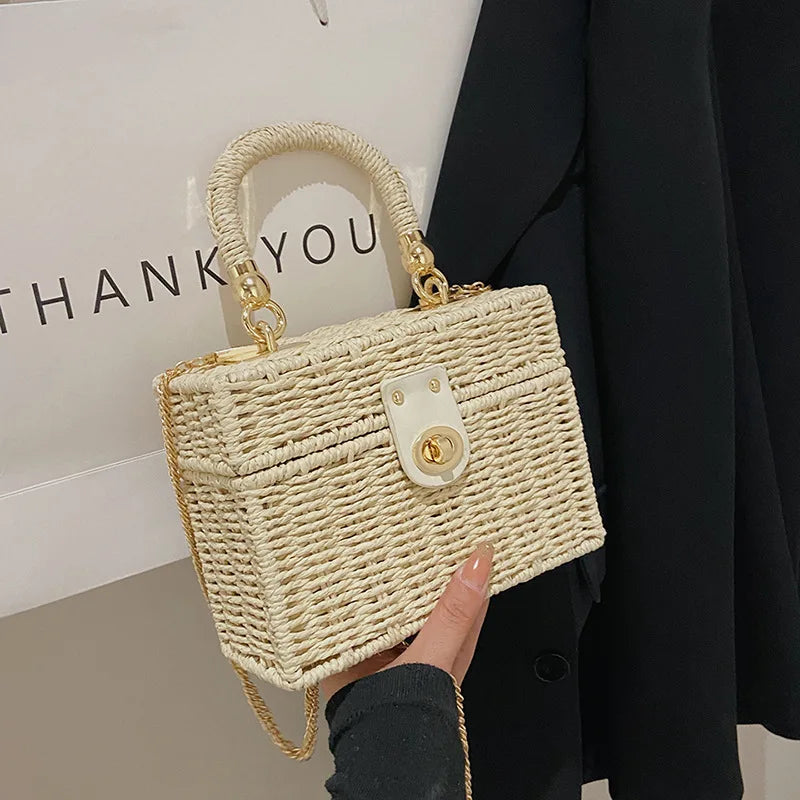 Summer Box Small Purse and Handbags For Women Rattan Straw Woven Crossbody Shoulder Bags Female Fashion Chain Travel Beach Bags