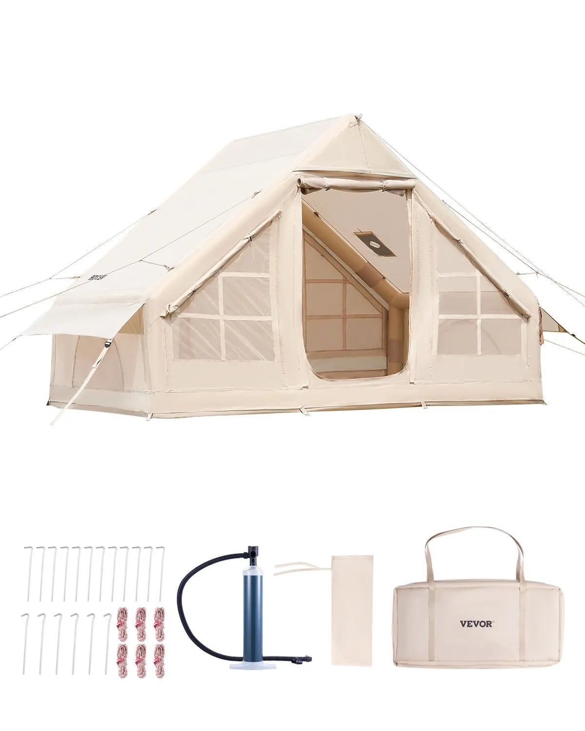 VEVOR 5-8/4-6/3-5 Person Inflatable Camping Tent with Air Pump - All-Weather Glamping Shelter for Family and Outdoor Adventures