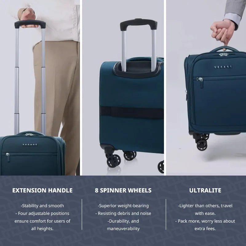 Underseat Carry On Luggage with Wheels, 14.5-Inch Spinner Small Suitcase, Softside Lightweight Travel Bag for Men and Women