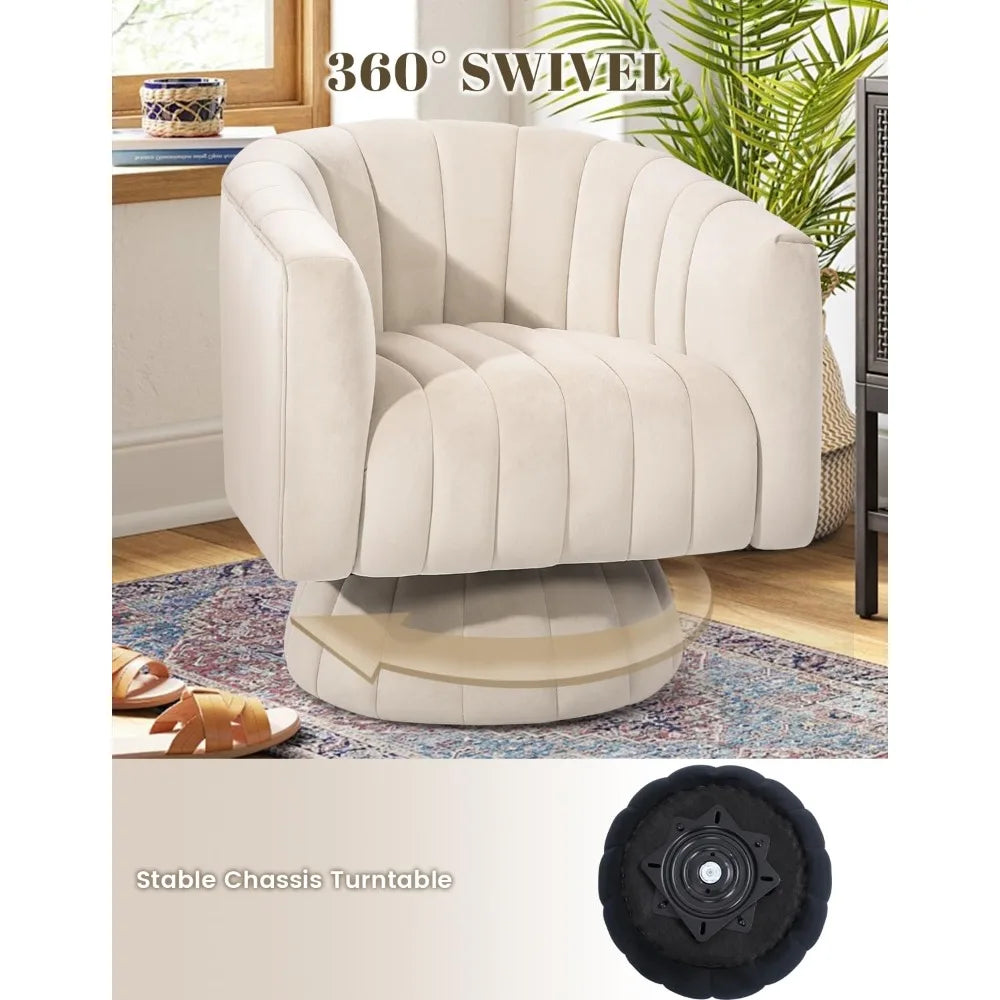 Set of 2 Swivel Accent Chair with Armrest, 360 Degree Swivel Barrel Chair Overstuffed Tufted Velvet, Ideal for Living Room