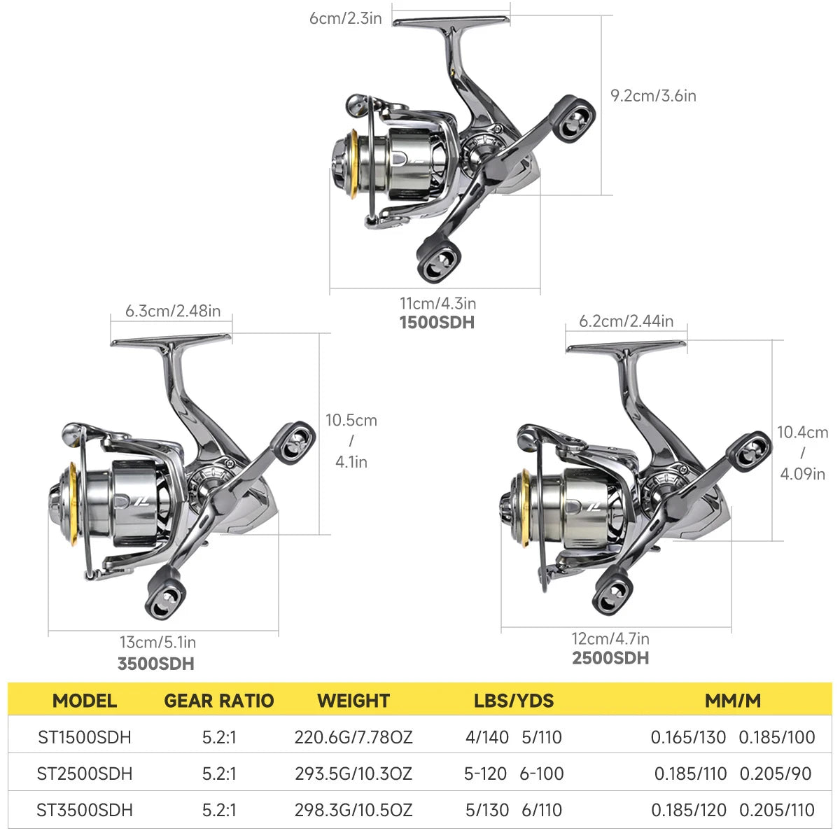 Dual Handle Spinning Reel 5.2:1 Gear Ratio 7+1 Bearing Left Right Hand Fishing Reel