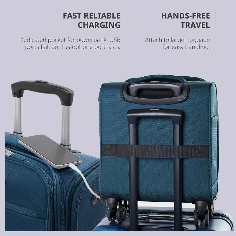 Underseat Carry On Luggage with Wheels, 14.5-Inch Spinner Small Suitcase, Softside Lightweight Travel Bag for Men and Women