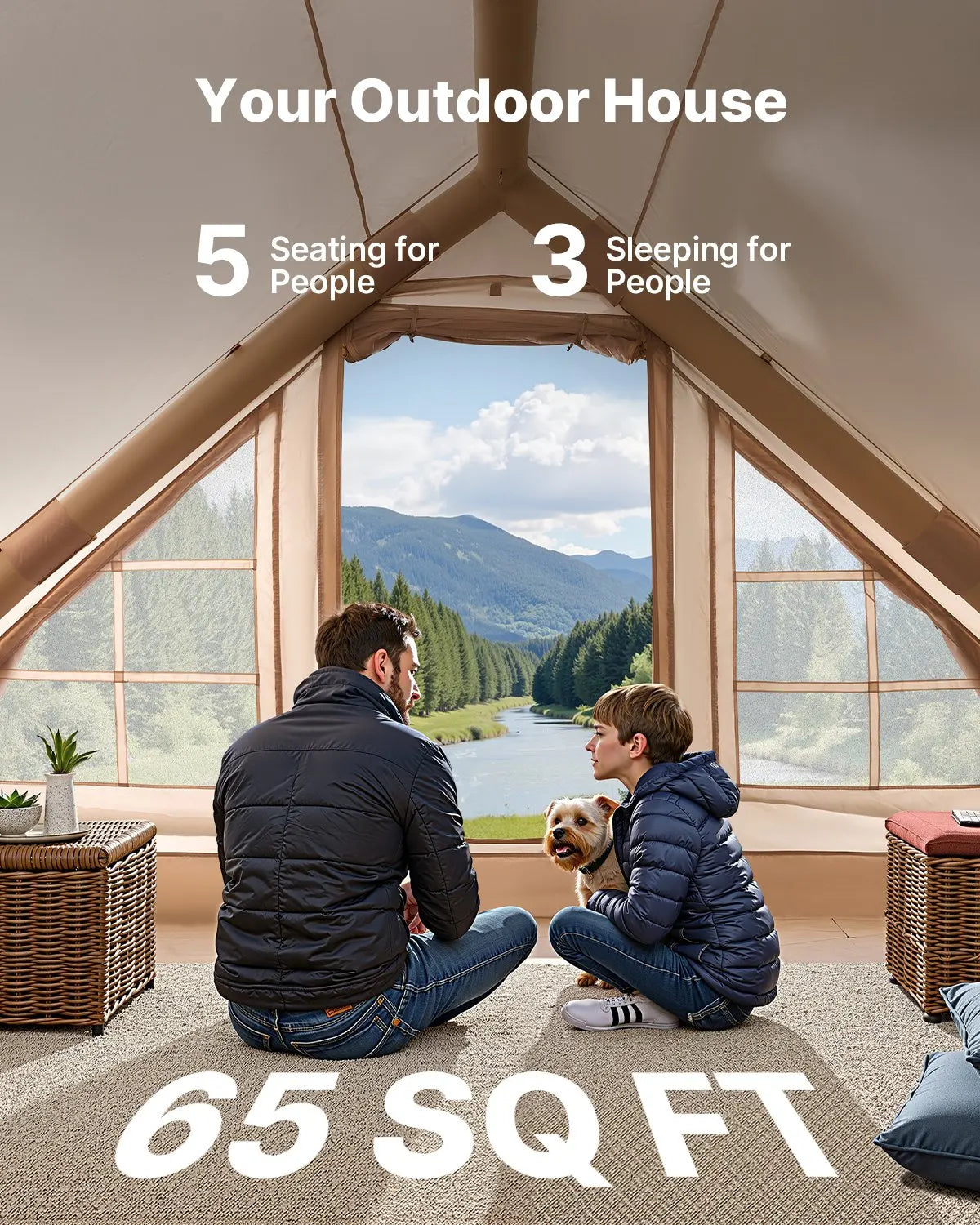 VEVOR 5-8/4-6/3-5 Person Inflatable Camping Tent with Air Pump - All-Weather Glamping Shelter for Family and Outdoor Adventures