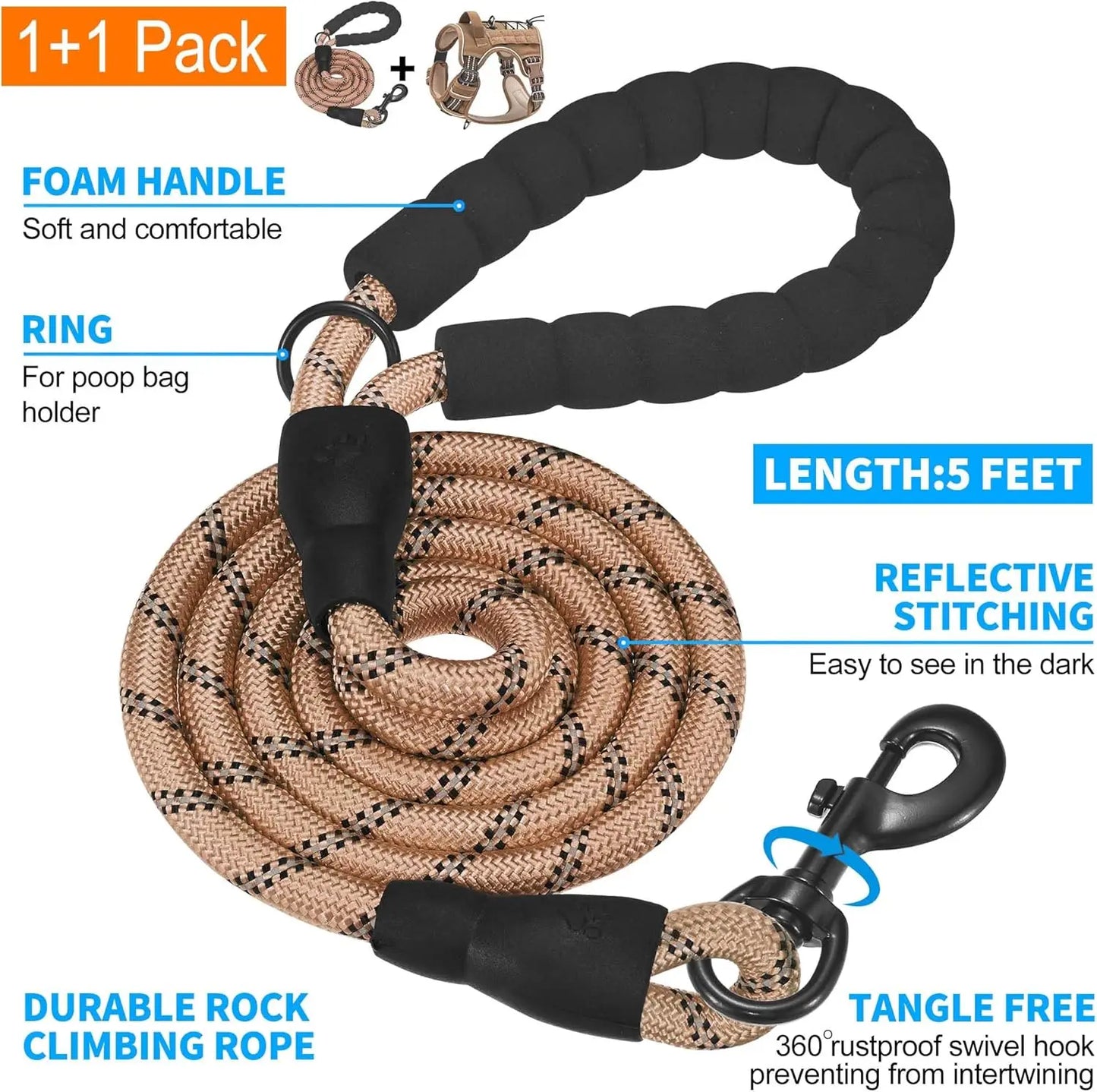 Heavy Duty Tactical Dog Harness for Large Dogs, No Pull Adjustable Pet Harness Reflective Service Training Easy Control