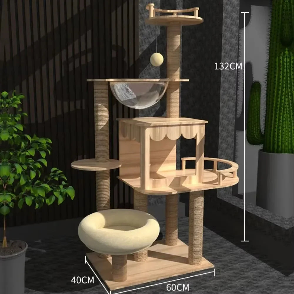 Scratching Posts Modern Cat Tree Tower Multi-layer Cat Climbing Frame Multi-Level Large Wooden Cat Tree House Cat Condo Cat Toys