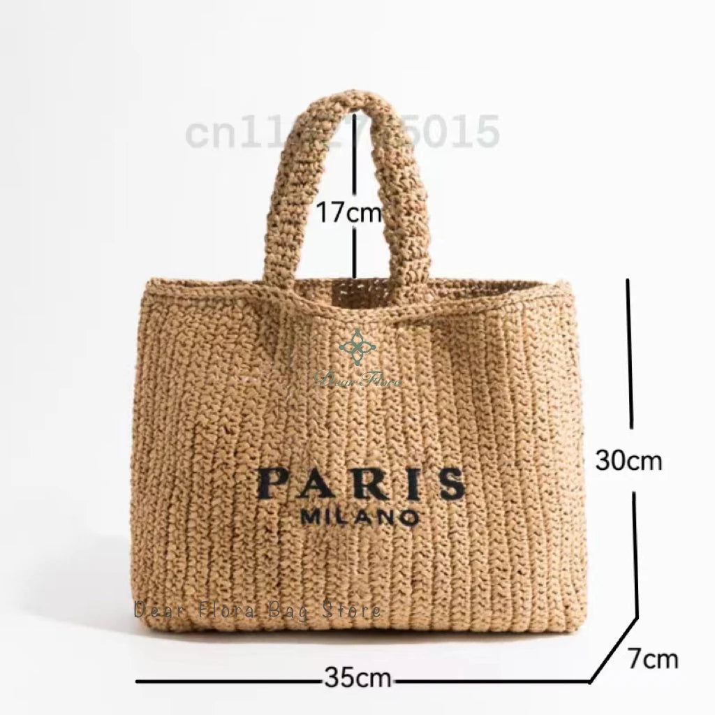 Women Colorful Stripes Fashion Straw Knitting Tote Bag Handwoven Summer Beach Travel Shoulder Bag Casual Bali Big Handbag Purses