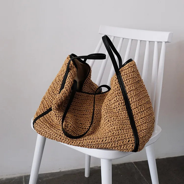 Straw Woven Tote Bags Casual Large Luxury Design Capacity Handbag Beach Shoulder Simple Women's Bag Shopping Summer bolsos