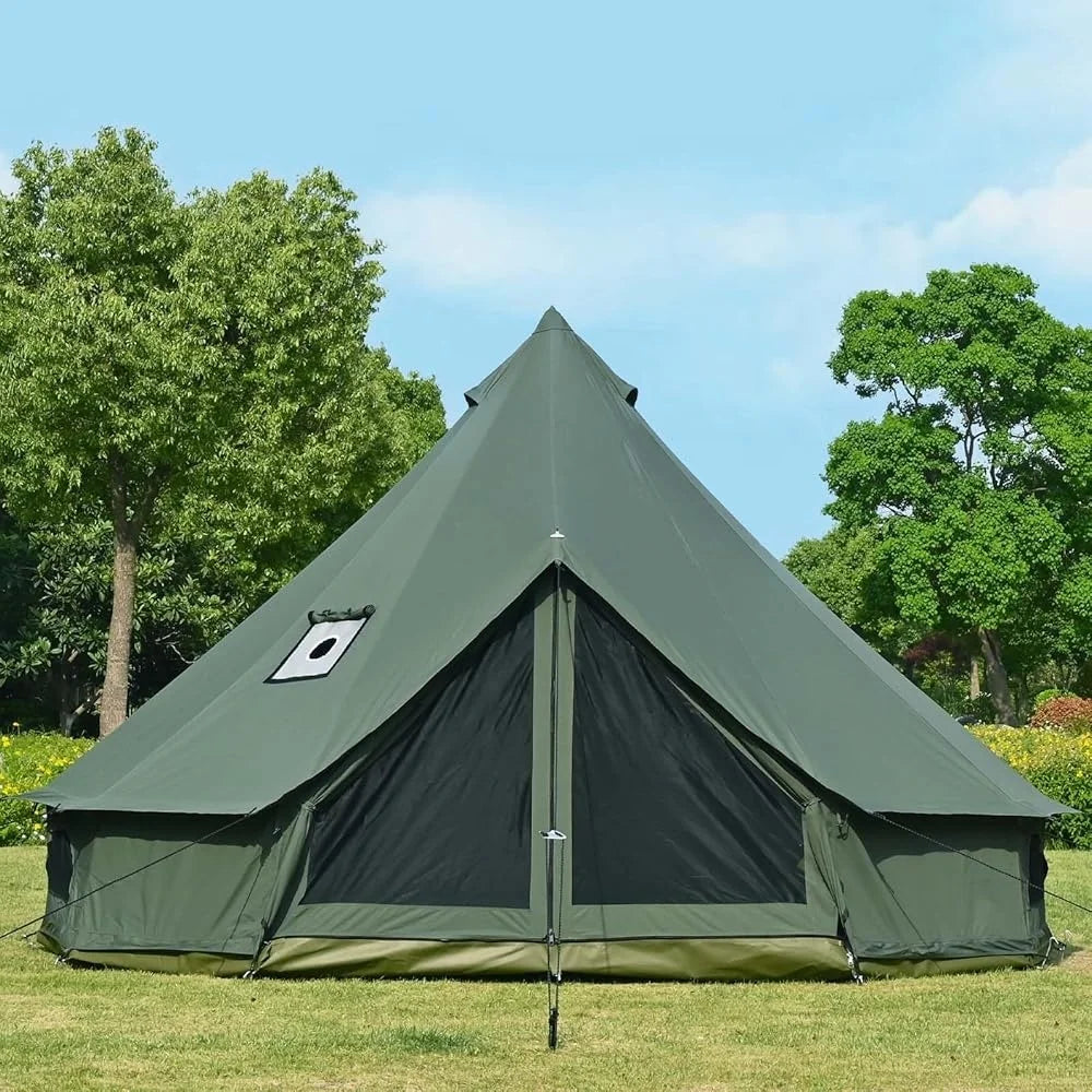 Cotton Canvas Bell Tent with Stove Jack Waterproof Glamping Tent Family Camping All Season Durable Portable Large Tent