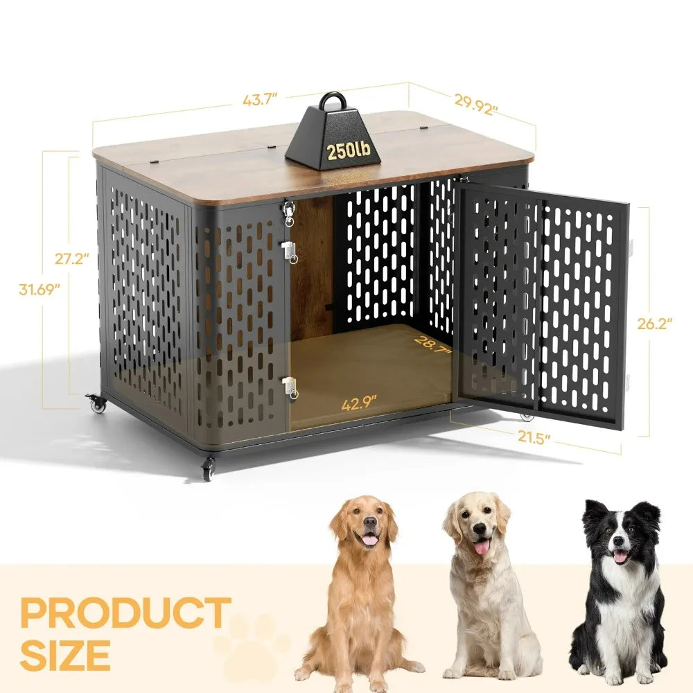 43.7" Metal Dog Kennel, Chew Proof Prevent Escape for High Anxiety Dogs, Indoor Indestructible Dog Kennel, Heavy Duty Dog Crate
