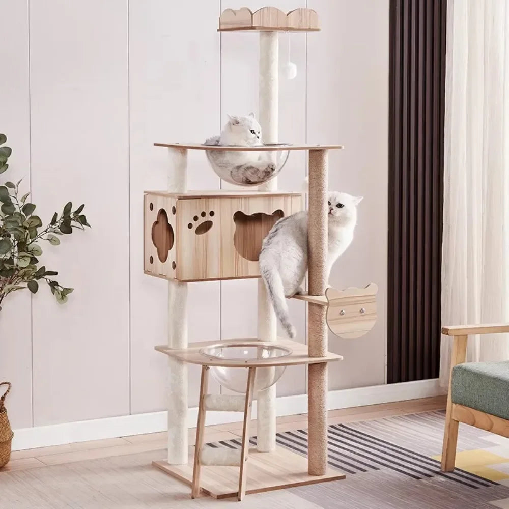 Scratching Posts Modern Cat Tree Tower Multi-layer Cat Climbing Frame Multi-Level Large Wooden Cat Tree House Cat Condo Cat Toys