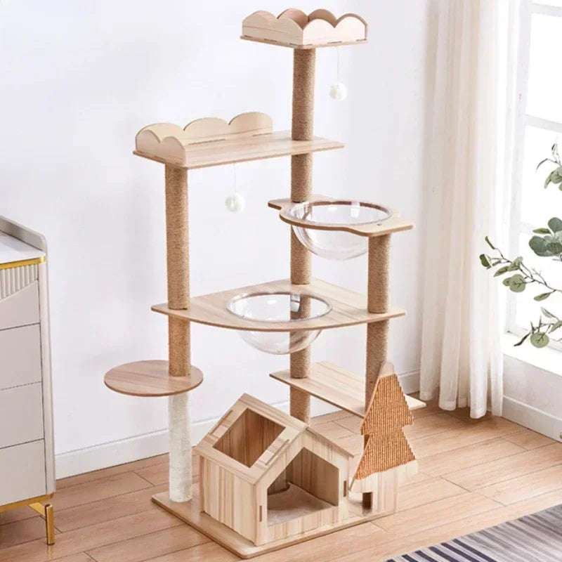 Scratching Posts Modern Cat Tree Tower Multi-layer Cat Climbing Frame Multi-Level Large Wooden Cat Tree House Cat Condo Cat Toys