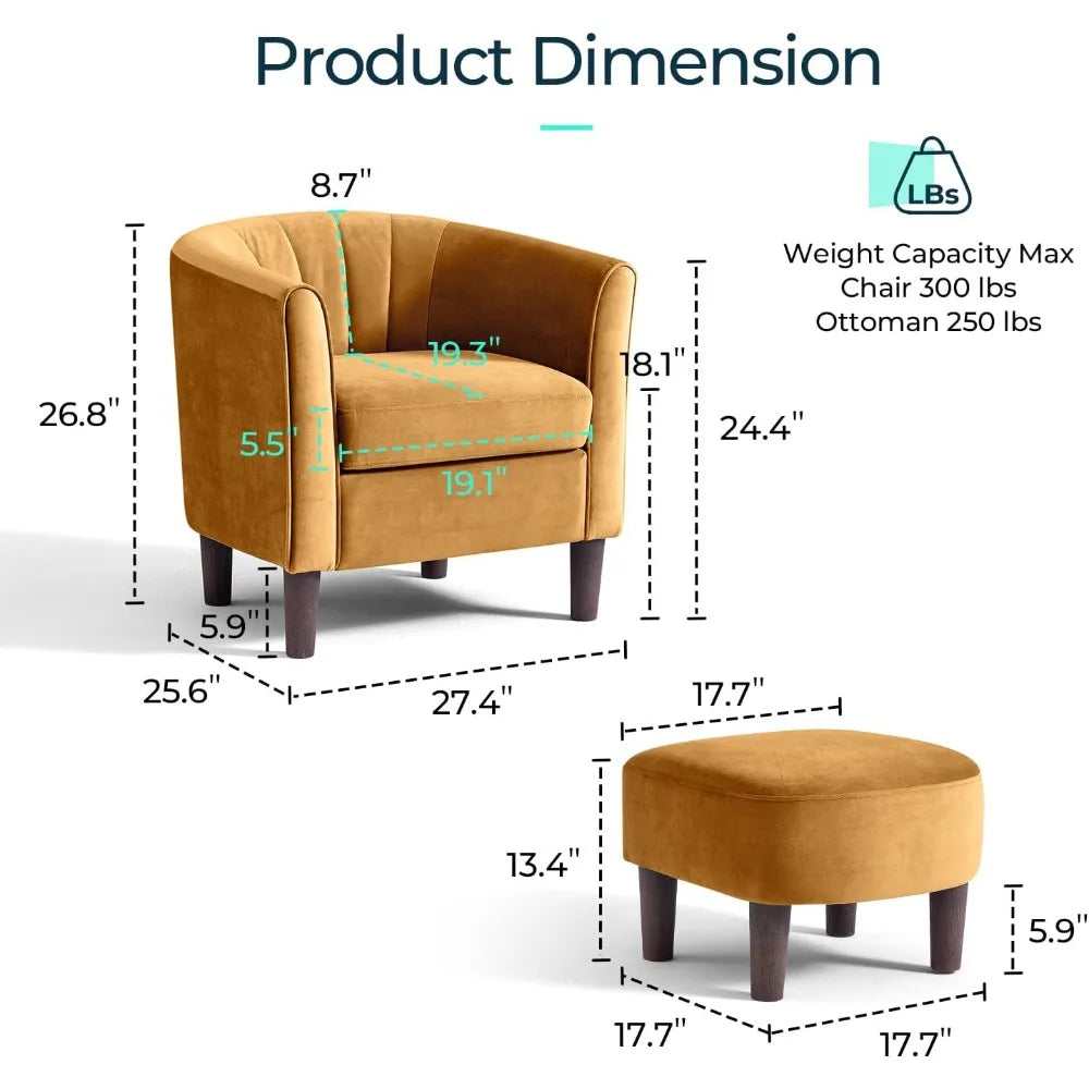 Accent Chair, Barrel Chair with Ottoman, Modern Comfy Reading Chair Armchair for Living Room Study Room Office