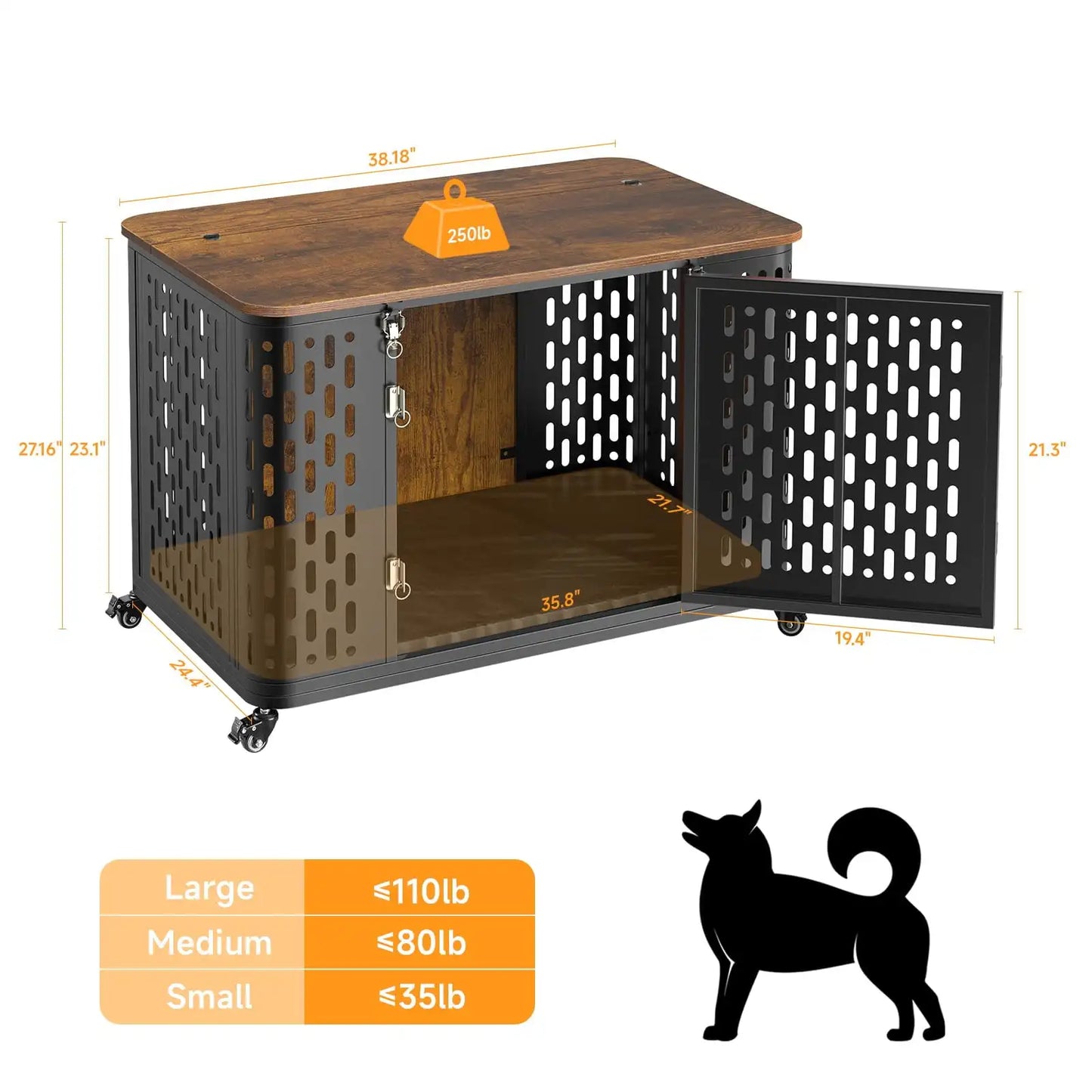 43.7" Metal Dog Kennel, Chew Proof Prevent Escape for High Anxiety Dogs, Indoor Indestructible Dog Kennel, Heavy Duty Dog Crate