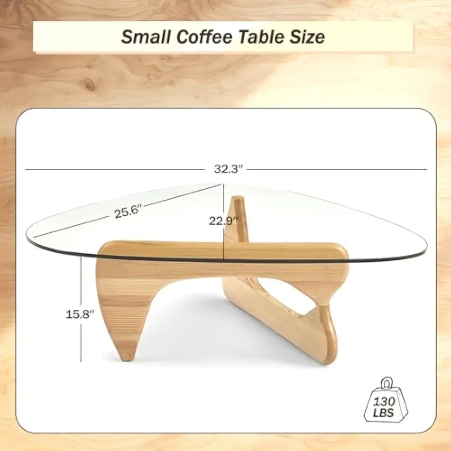 Mid-Century Modern Coffee Table - Triangle Glass Top Natural Wood Base Triangle Coffee Table for Living Room Patio Office Abstr