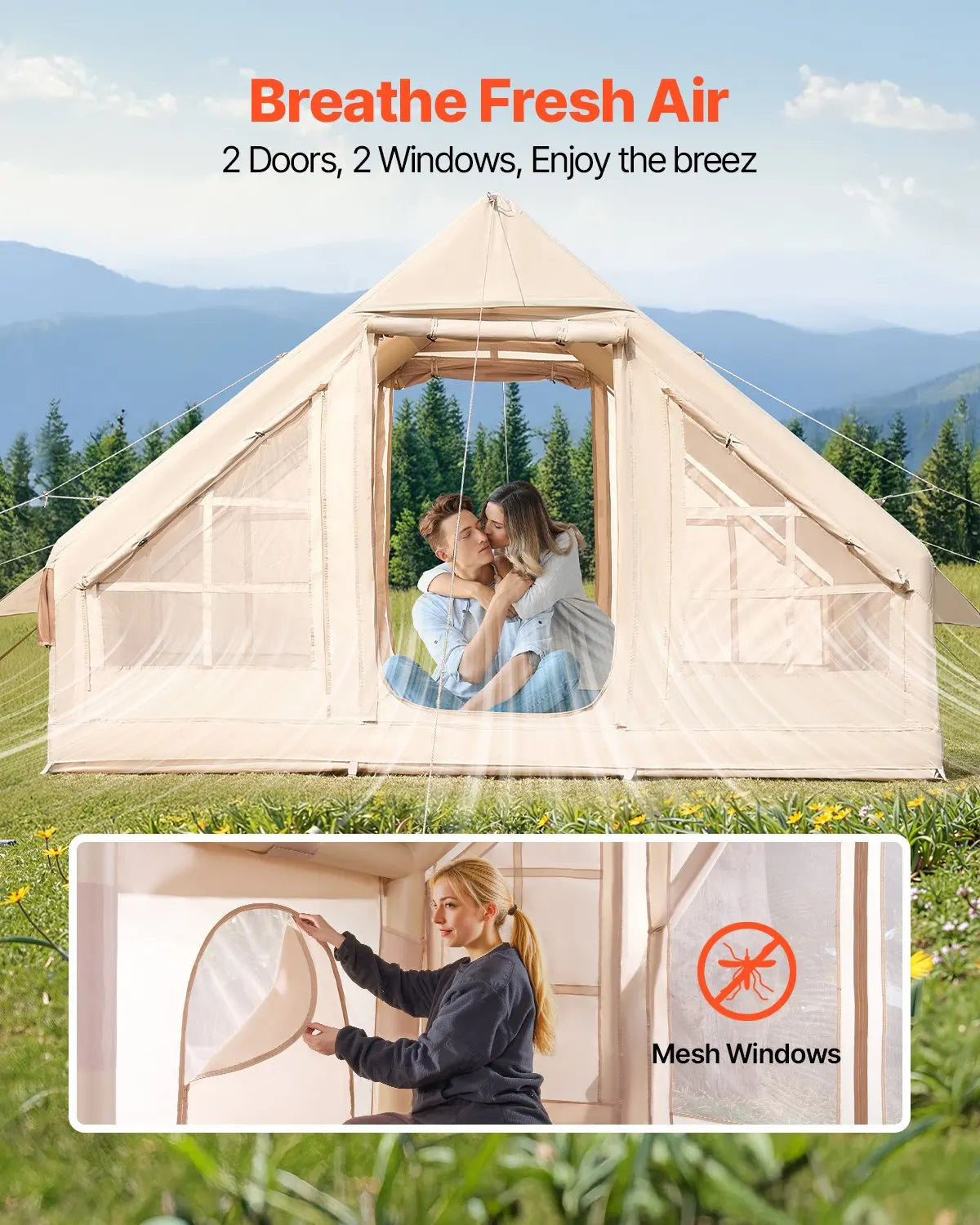 VEVOR 5-8/4-6/3-5 Person Inflatable Camping Tent with Air Pump - All-Weather Glamping Shelter for Family and Outdoor Adventures