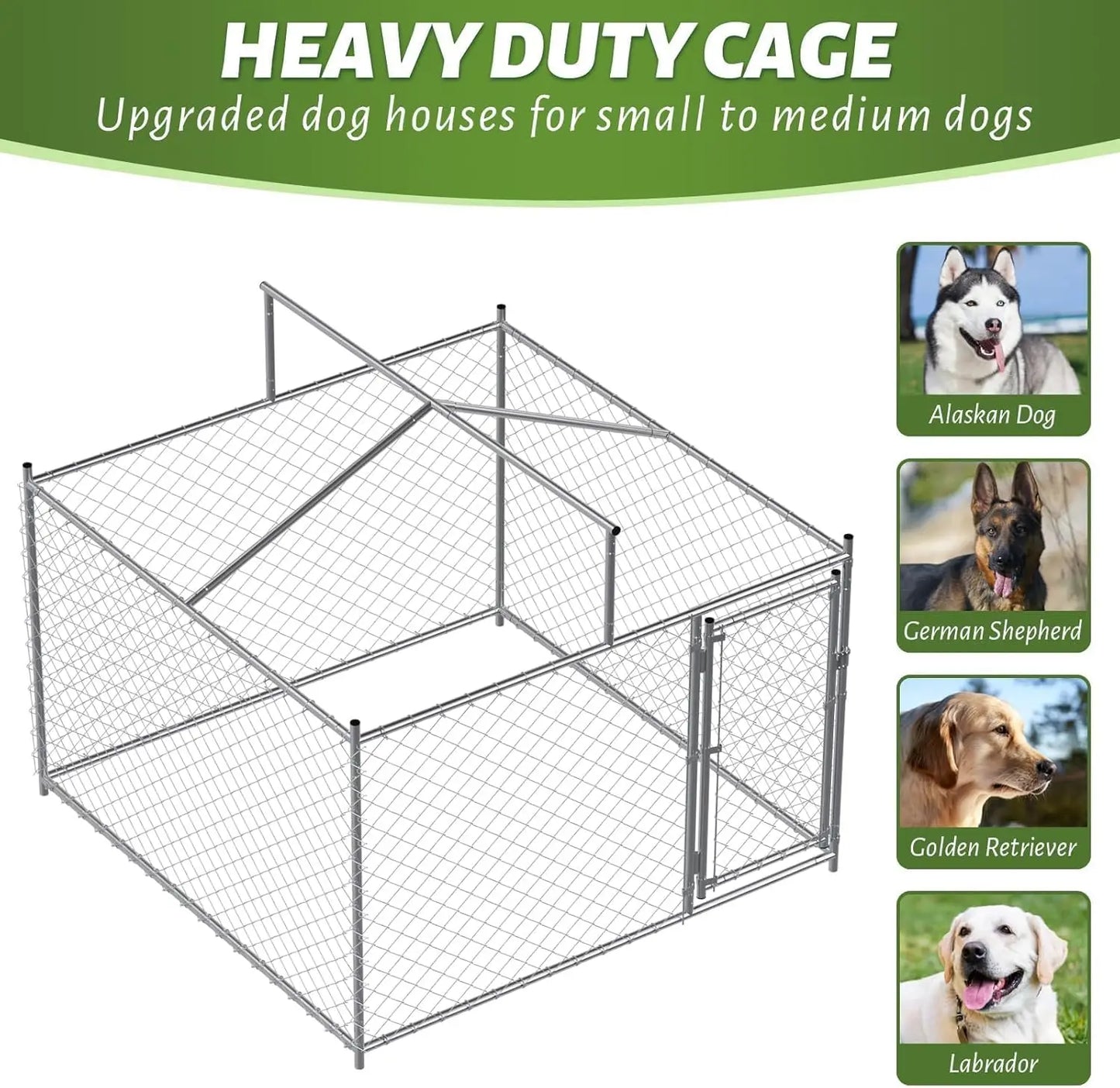 Large Dog Kennel Outside with Waterproof Cover,Outdoor Dog Kennel with Metal Gate,Heavy Duty Outside Dog Kennel with Roof