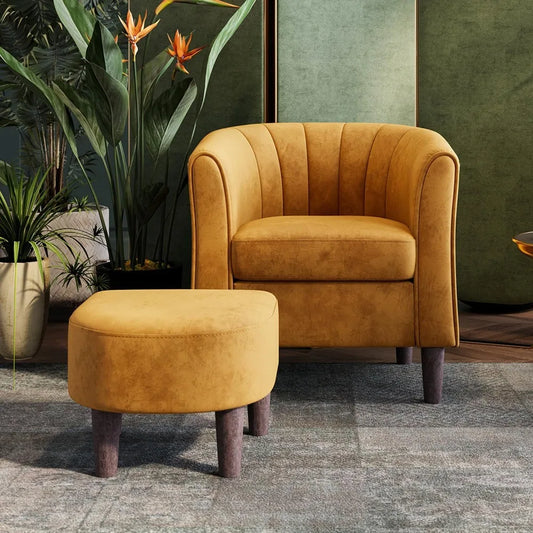 Accent Chair, Barrel Chair with Ottoman, Modern Comfy Reading Chair Armchair for Living Room Study Room Office