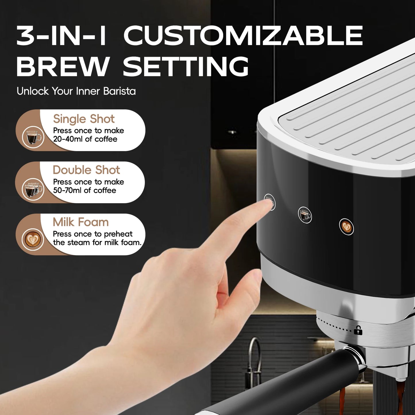 WHALL Touchscreen Espresso Machine 20 Bar,Espresso Coffee Maker with Milk Frother Steam Wand, Stainless Steel Coffee Machine wit