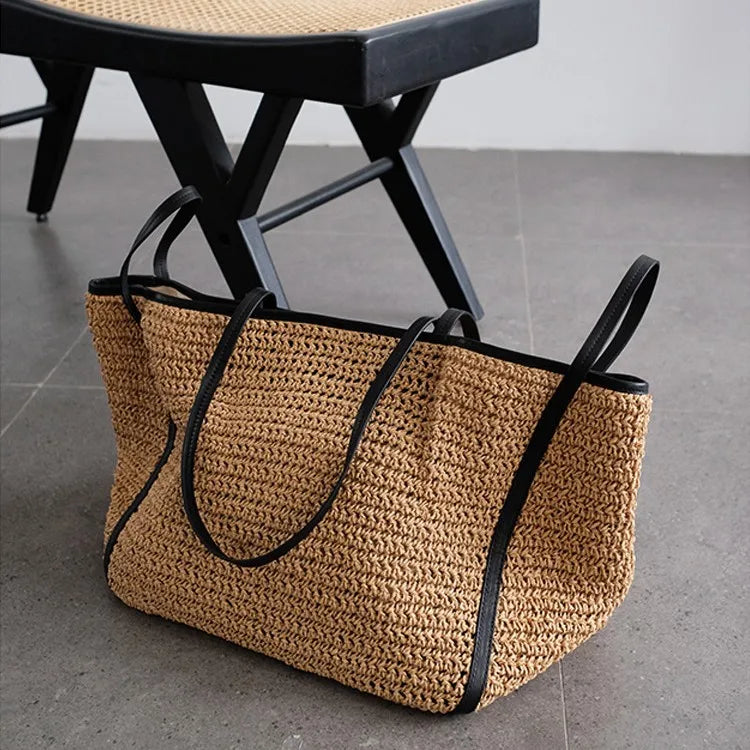 Straw Woven Tote Bags Casual Large Luxury Design Capacity Handbag Beach Shoulder Simple Women's Bag Shopping Summer bolsos