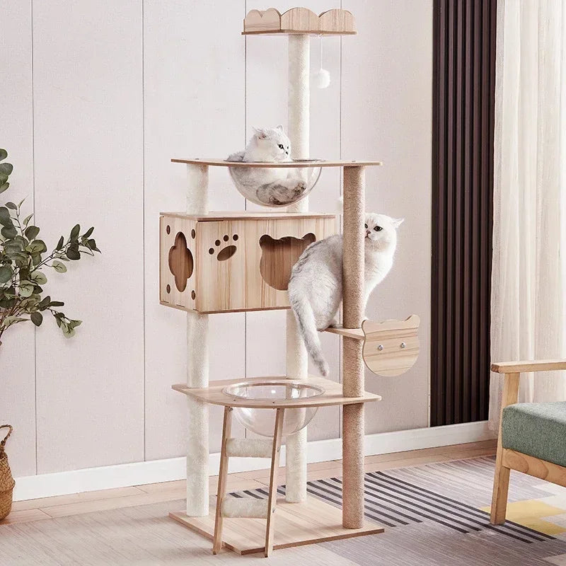 Scratching Posts Modern Cat Tree Tower Multi-layer Cat Climbing Frame Multi-Level Large Wooden Cat Tree House Cat Condo Cat Toys