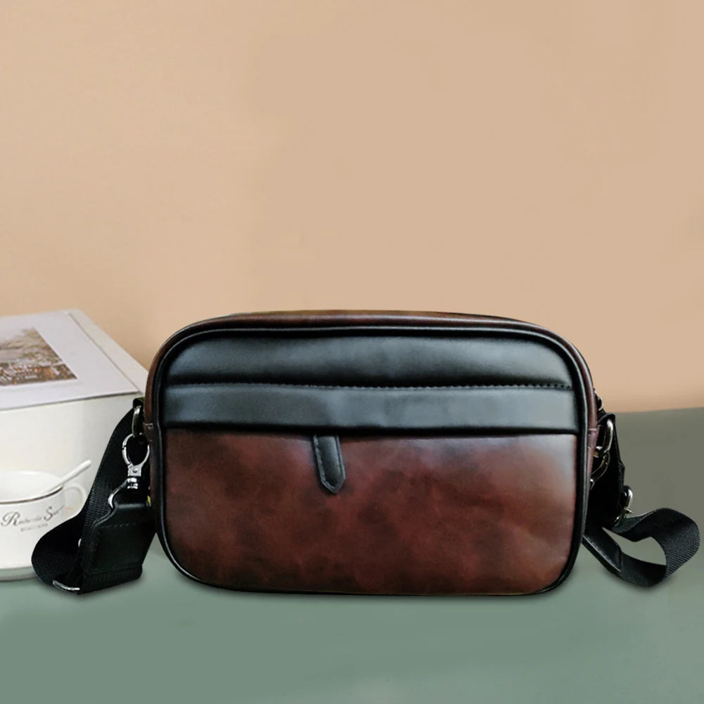 Leather Crossbody Satchel Classic Pattern Casual Business Men Shoulder Crossbody Bag Small Square Plaid Designer for Travel Work