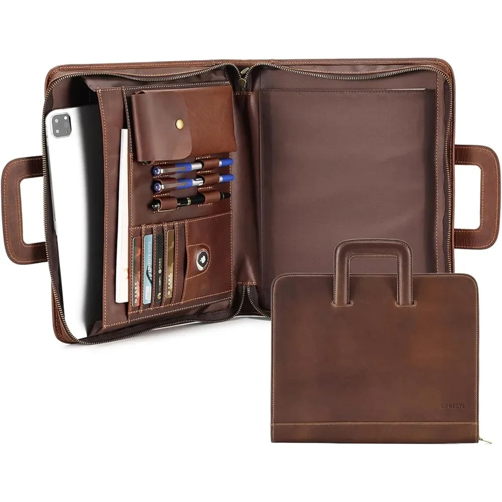 Tote combination with hidden handle, whole grain leather combination organizer for men and women
