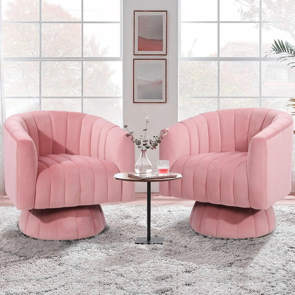 Set of 2 Swivel Accent Chair with Armrest, 360 Degree Swivel Barrel Chair Overstuffed Tufted Velvet, Ideal for Living Room
