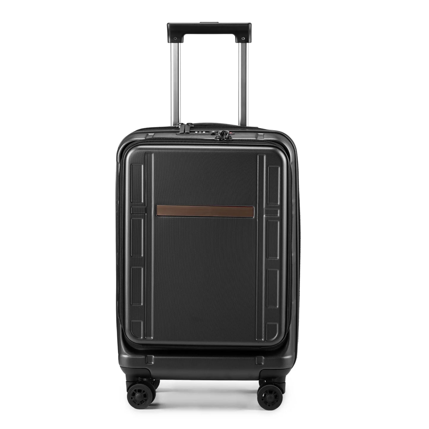 22 X 14 X 9 Airline Approved, ABS+PC 20 Inch Luggage with Front Compartment, Double Spinner Wheels, TSA Lock，Black Color