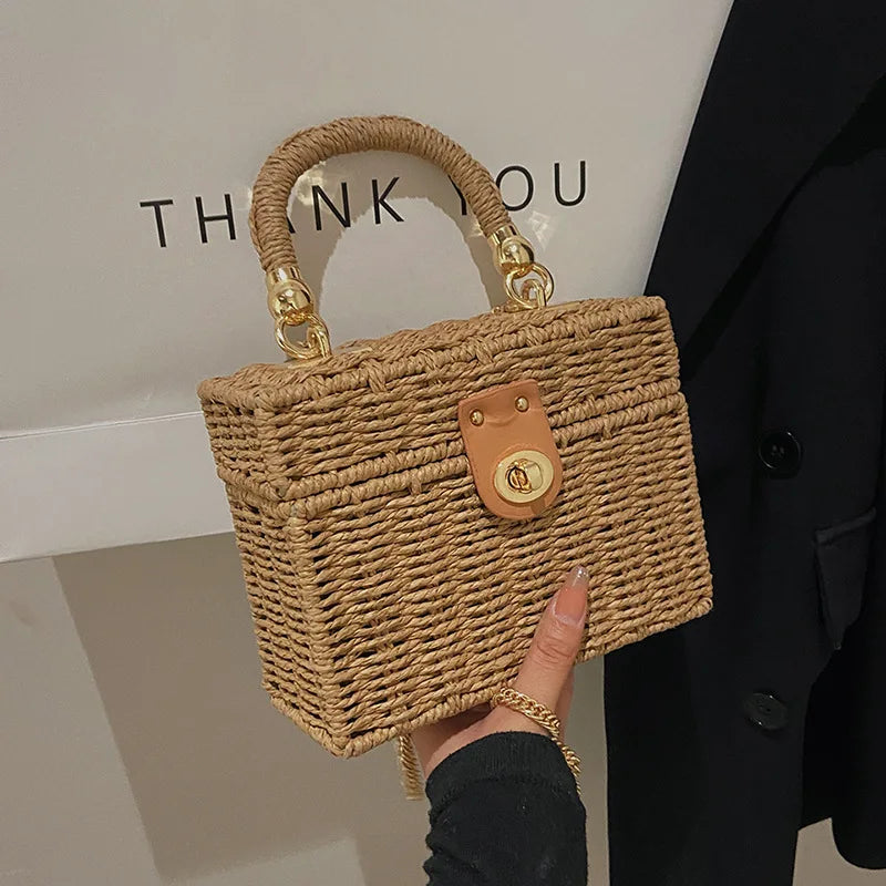 Summer Box Small Purse and Handbags For Women Rattan Straw Woven Crossbody Shoulder Bags Female Fashion Chain Travel Beach Bags
