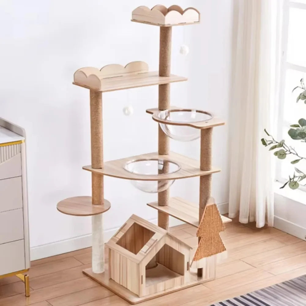 Scratching Posts Modern Cat Tree Tower Multi-layer Cat Climbing Frame Multi-Level Large Wooden Cat Tree House Cat Condo Cat Toys