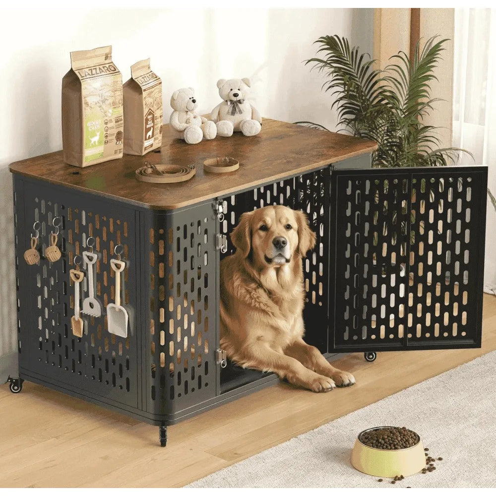 43.7" Metal Dog Kennel, Chew Proof Prevent Escape for High Anxiety Dogs, Indoor Indestructible Dog Kennel, Heavy Duty Dog Crate
