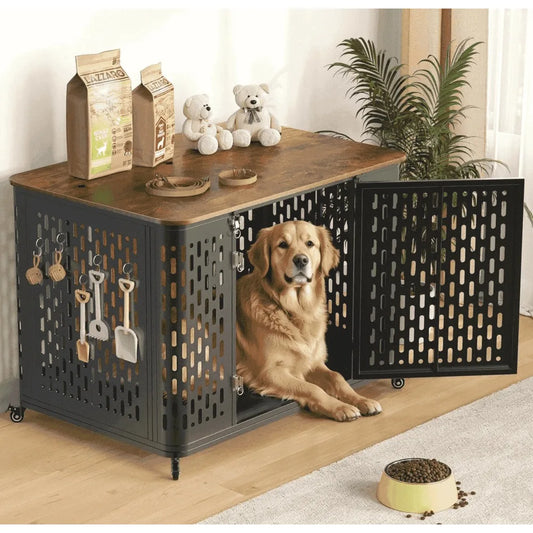 43.7" Metal Dog Kennel, Chew Proof Prevent Escape for High Anxiety Dogs, Indoor Indestructible Dog Kennel, Heavy Duty Dog Crate